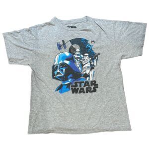 Star Wars Men's T-Shirt – Gray Graphic Darth Vader & Stormtroopers – Size XL